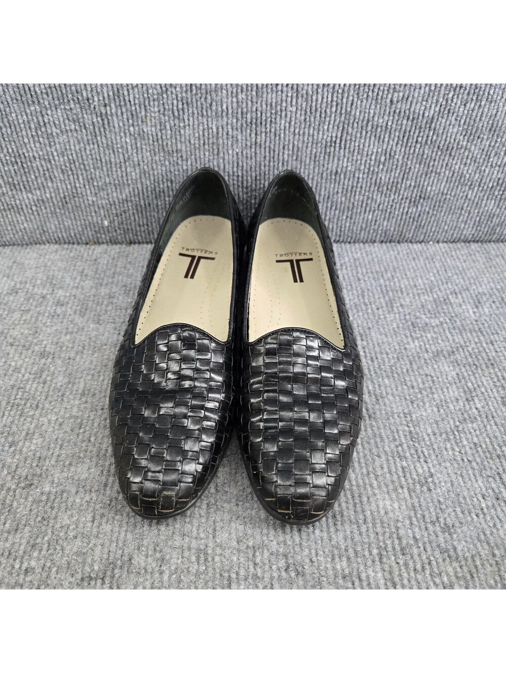 Trotters Black Woven Leather Loafers Flats Slip On Shoes 8N
